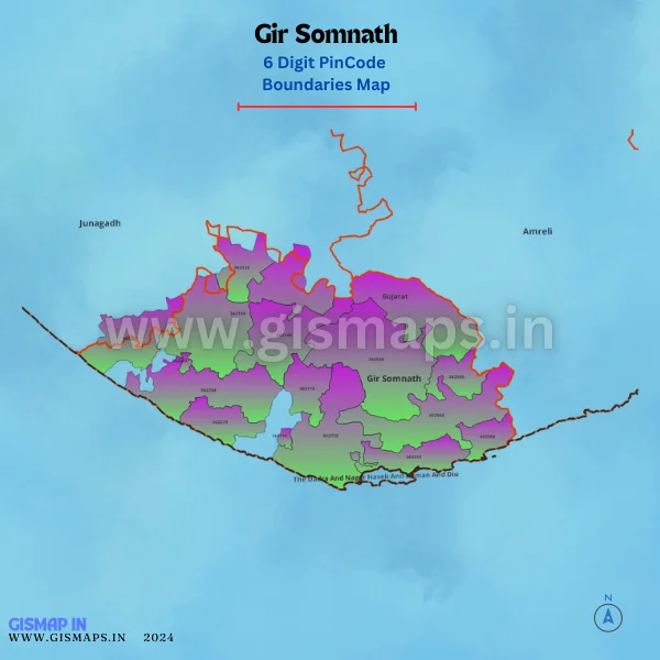 Gir Somnath PincodeBoundaries Map (Gujarat)